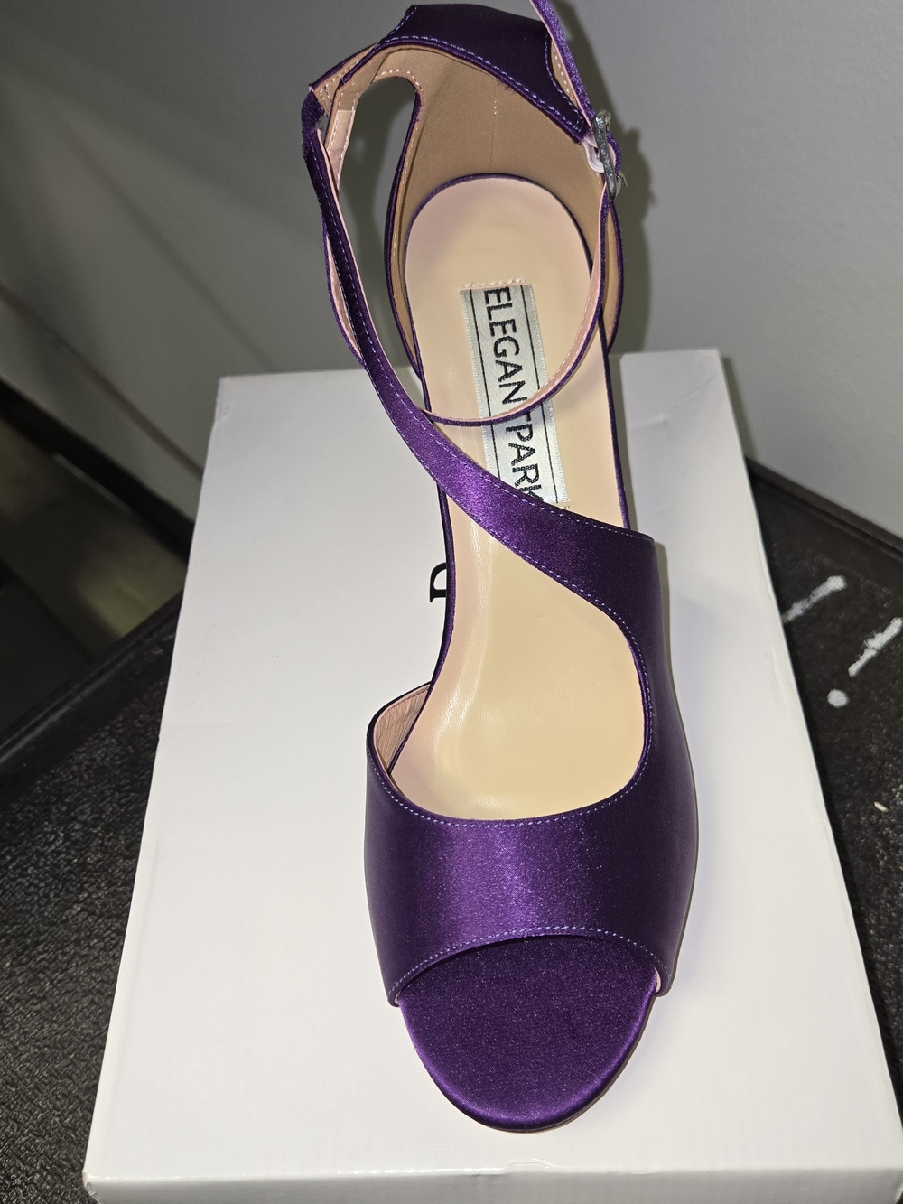 Elegant Park Satin Purple Crisscross Ankle-Strap Heels 11M NEW